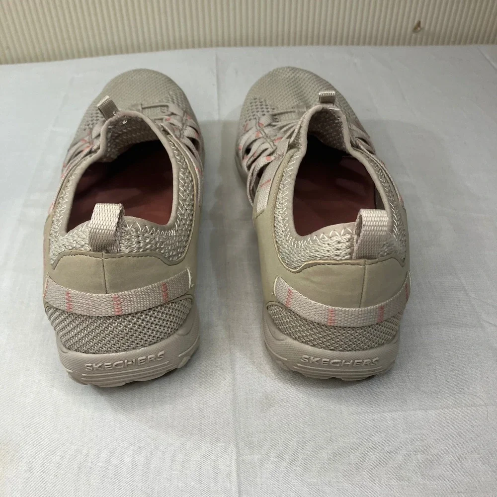 Skechers Relax Fit Luxe Foam Taupe Pink Bungee Slip On Sneakers 49589 Womens 9.5